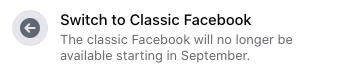 Notification that appears regarding Classic Facebook