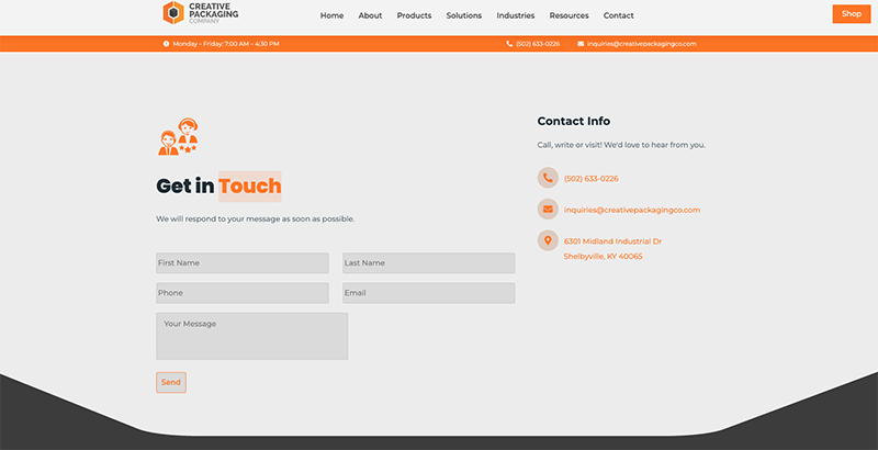 creative packaging desktop website screenshot